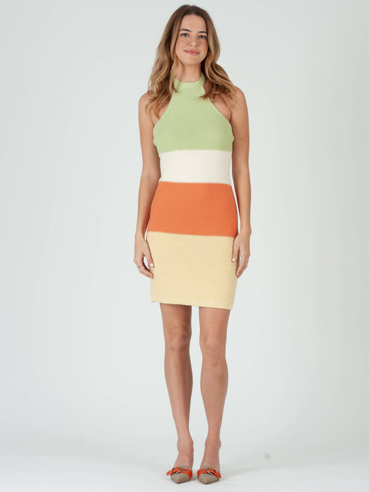 ARIELLE COLORBLOCKED CROCHET DRESS-ORANGE SAGE MIX