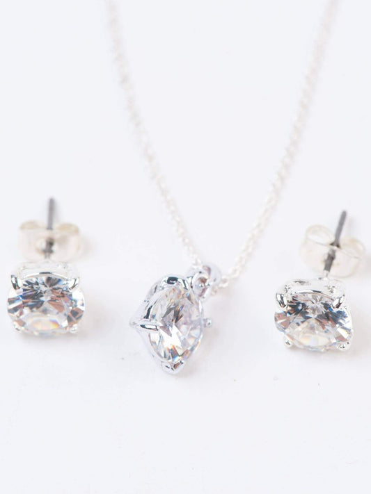WHITE GOLD CRYSTAL EARRINGS AND NECKLACE SET