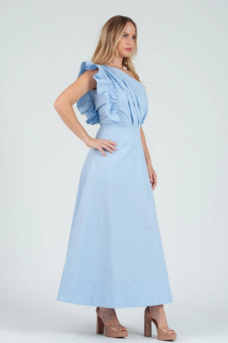 Women's Poplin One Shoulder Midi Dress