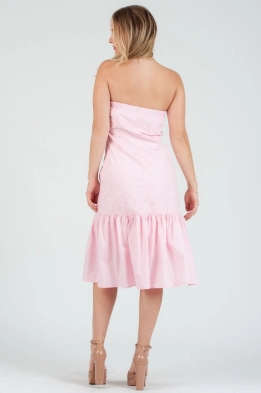 Women's Pink Poplin Strapless Dress