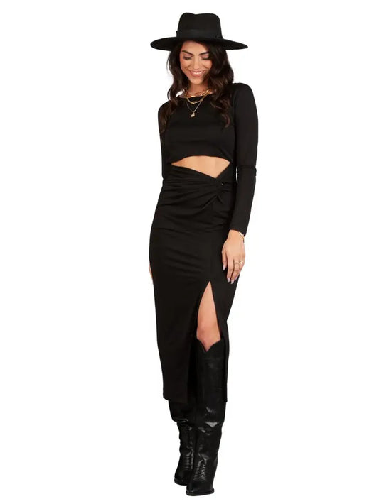 ARIA OPEN MIDRIFF DRESS-NOIR