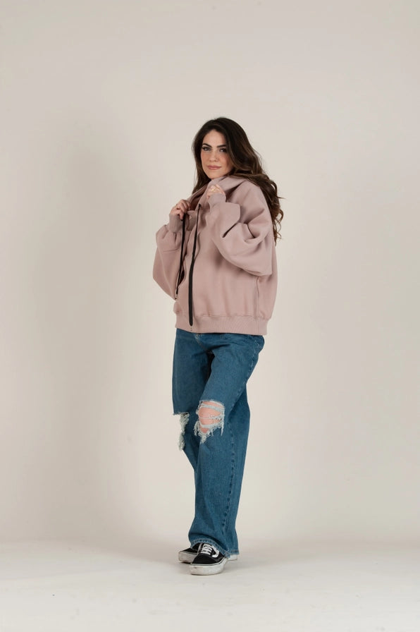 Women's Pink Fleece Hooded Sweatshirt Front View