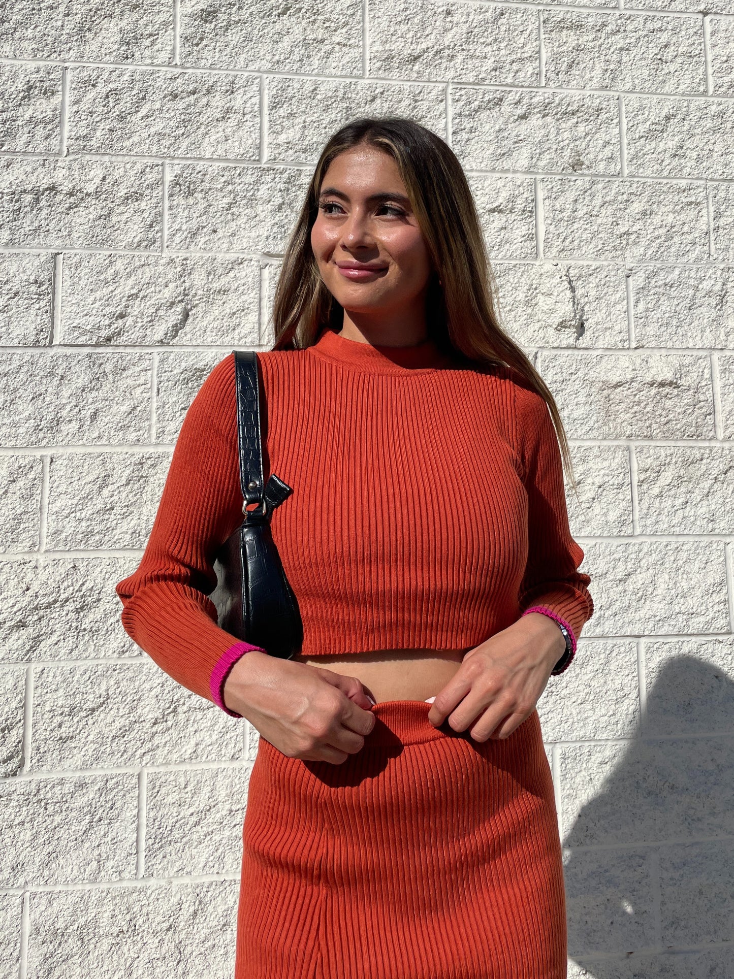 MADDIE KNIT SKIRT SET-SPICE/PINK