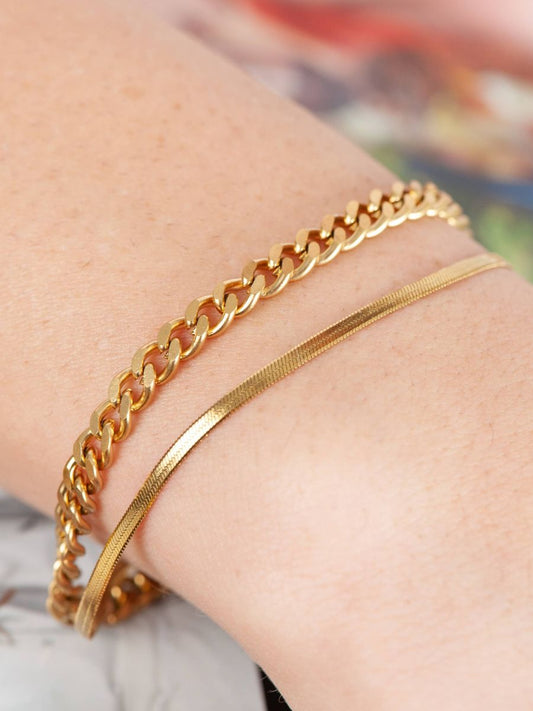 DUO FLAT SNAKE & CUBAN CHAIN BRACELET