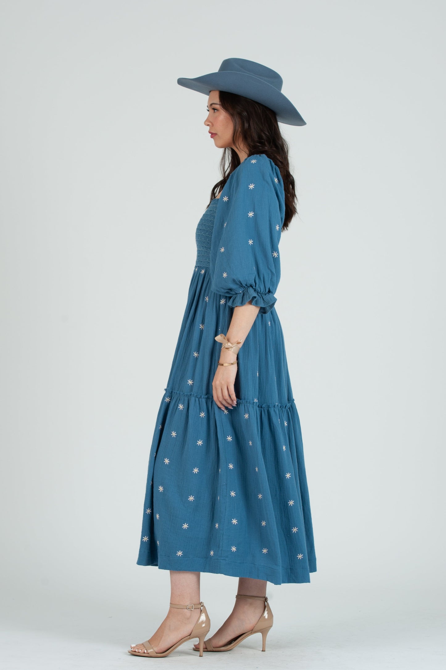 Women's Gauze Smocked Maxi Embroidered Dress