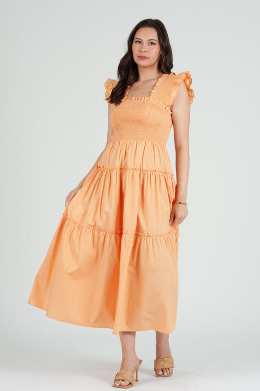 Women's Gauze Smocked Ruffle Strap Ditzy Floral Midi Dress