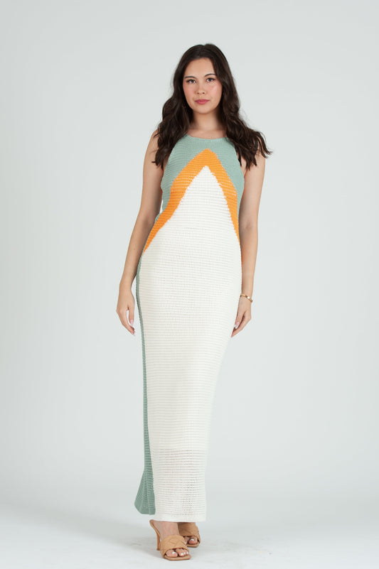 Women's Crochet Color Block Maxi Knit Dress