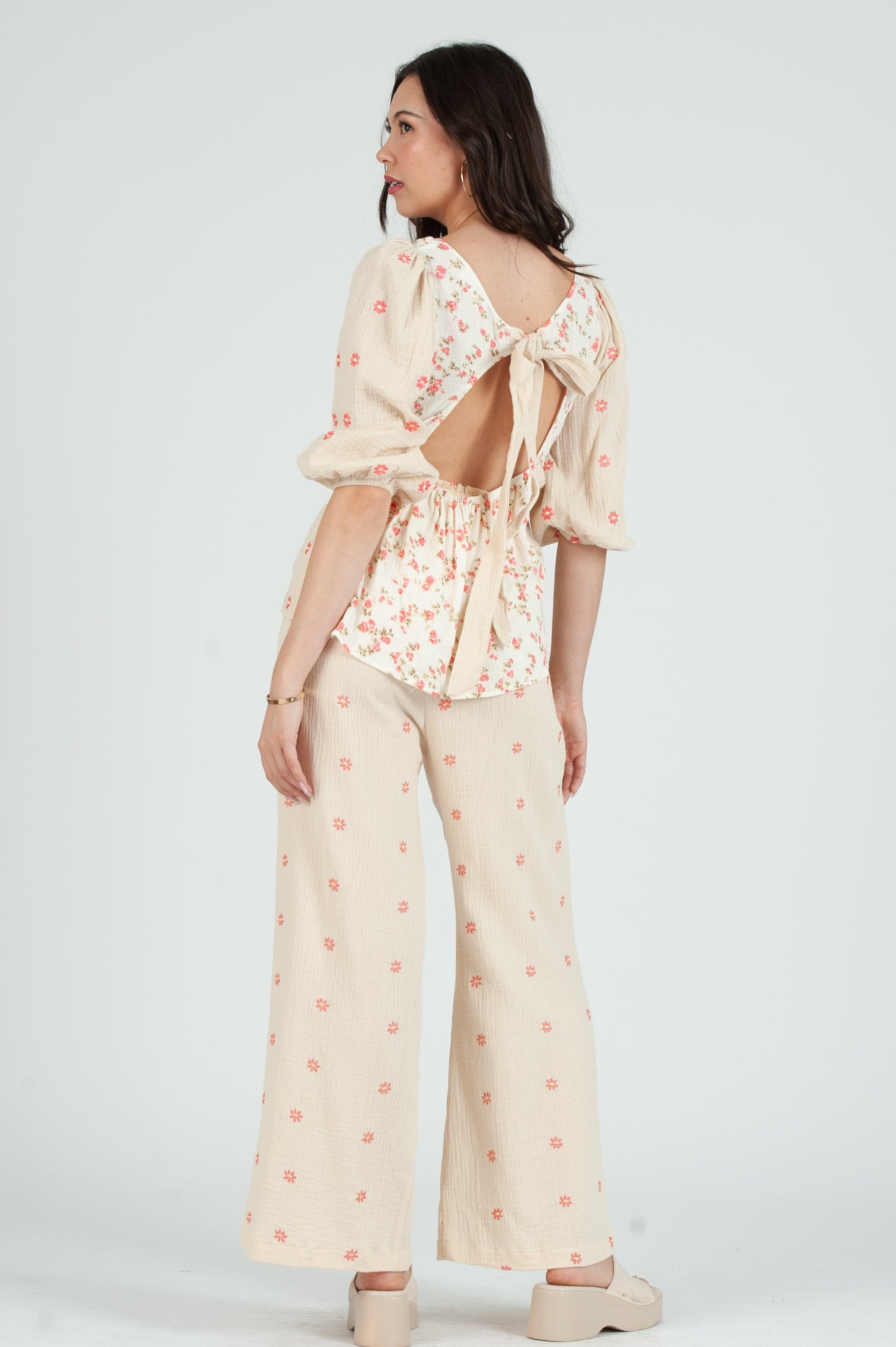 Women's Gauze Print Mix Blouse Top