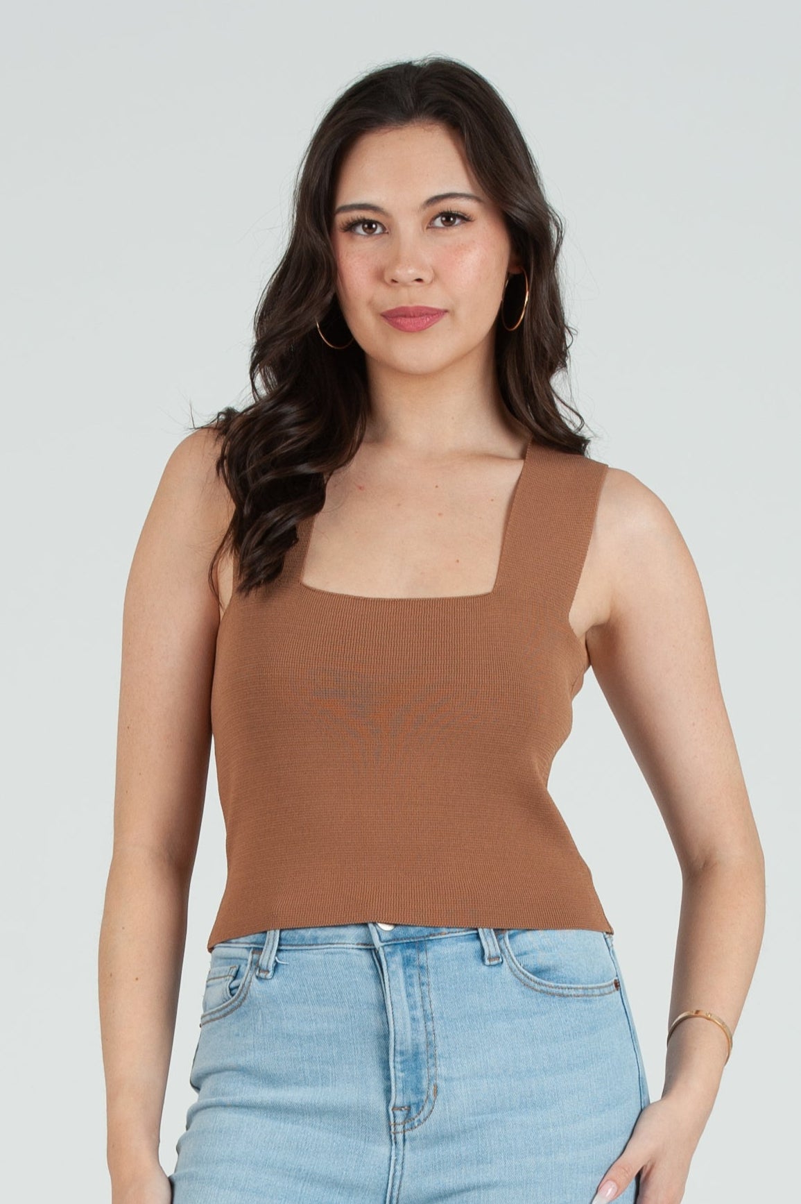 Women's Pastel Knit Square Neck Tank Top