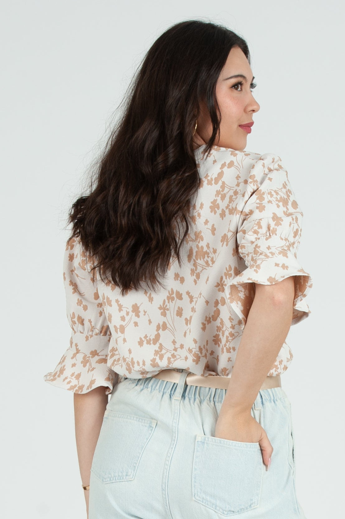 Women's Floral 2 tone Short Sleeve Blouse
