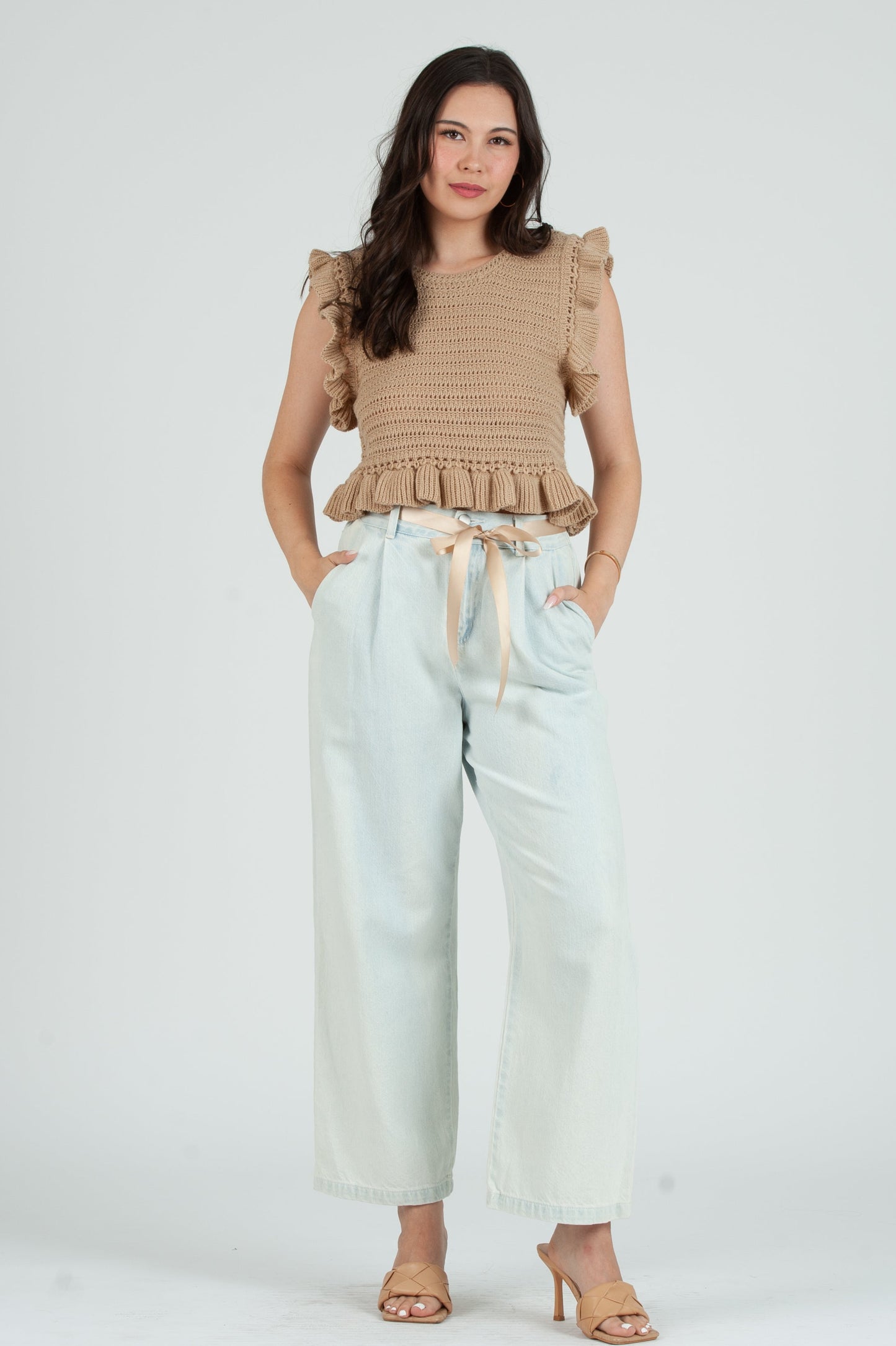 Women's Crochet Ruffle Sleeve Top