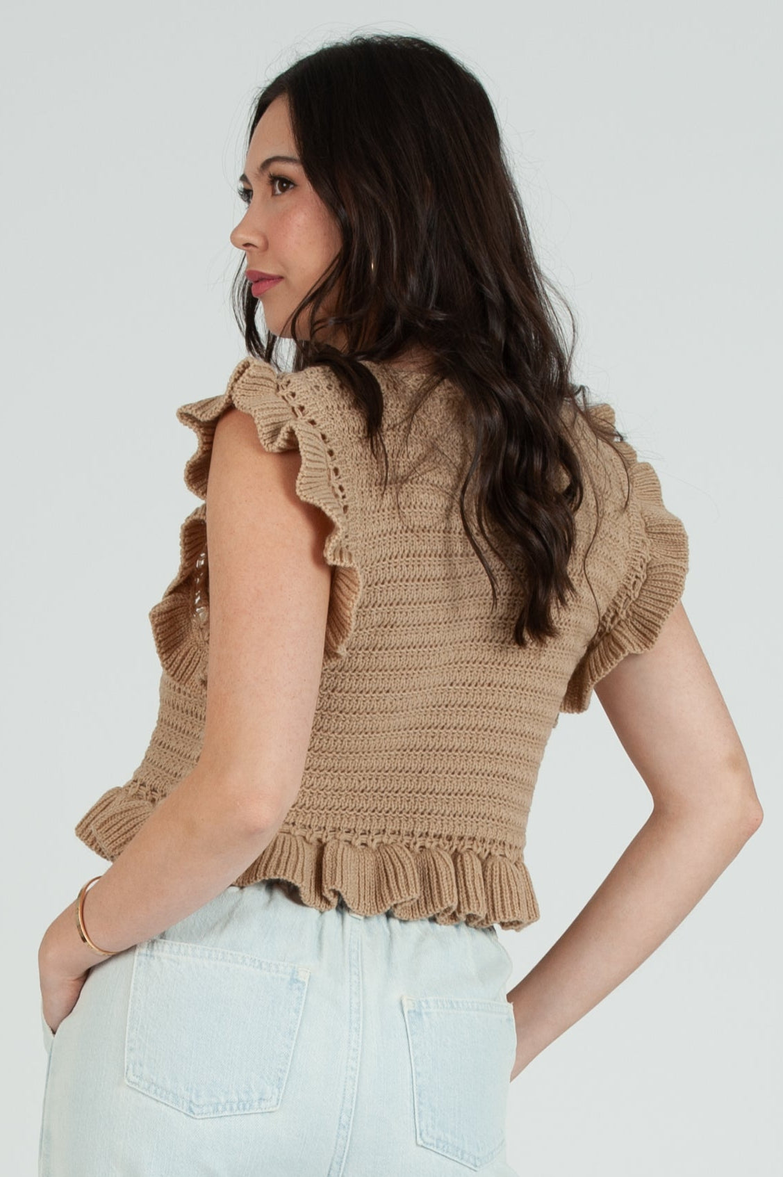 Women's Crochet Ruffle Sleeve Top