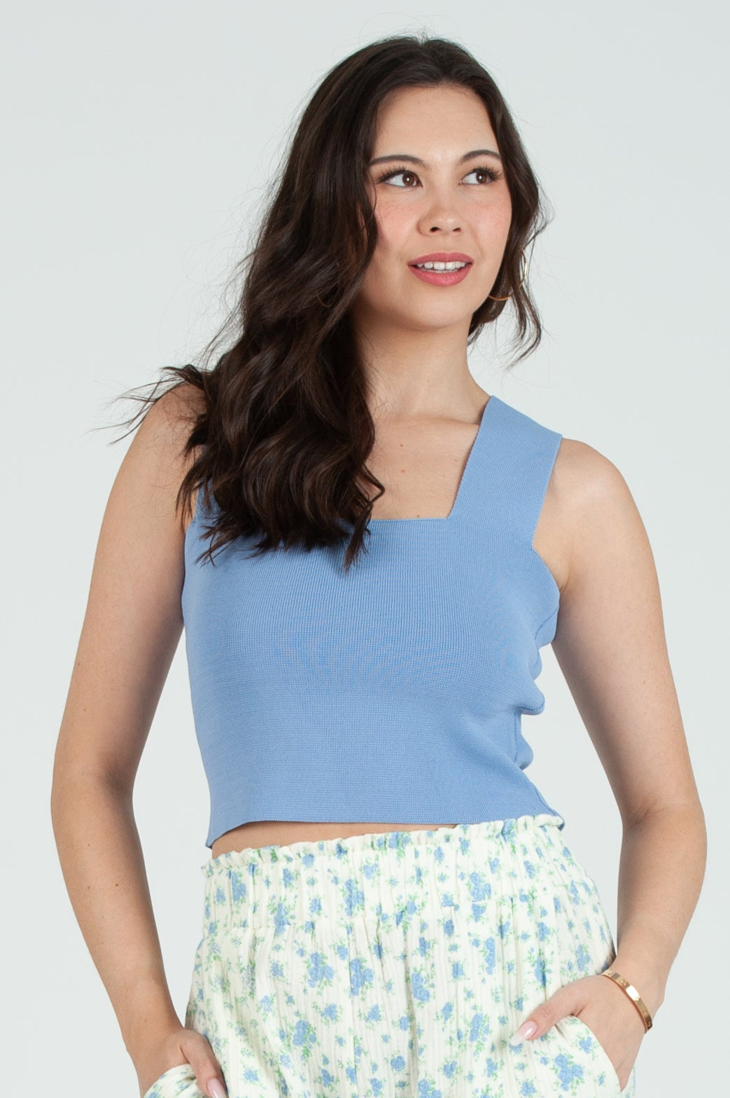 Women's Pastel Knit Square Neck Tank Top