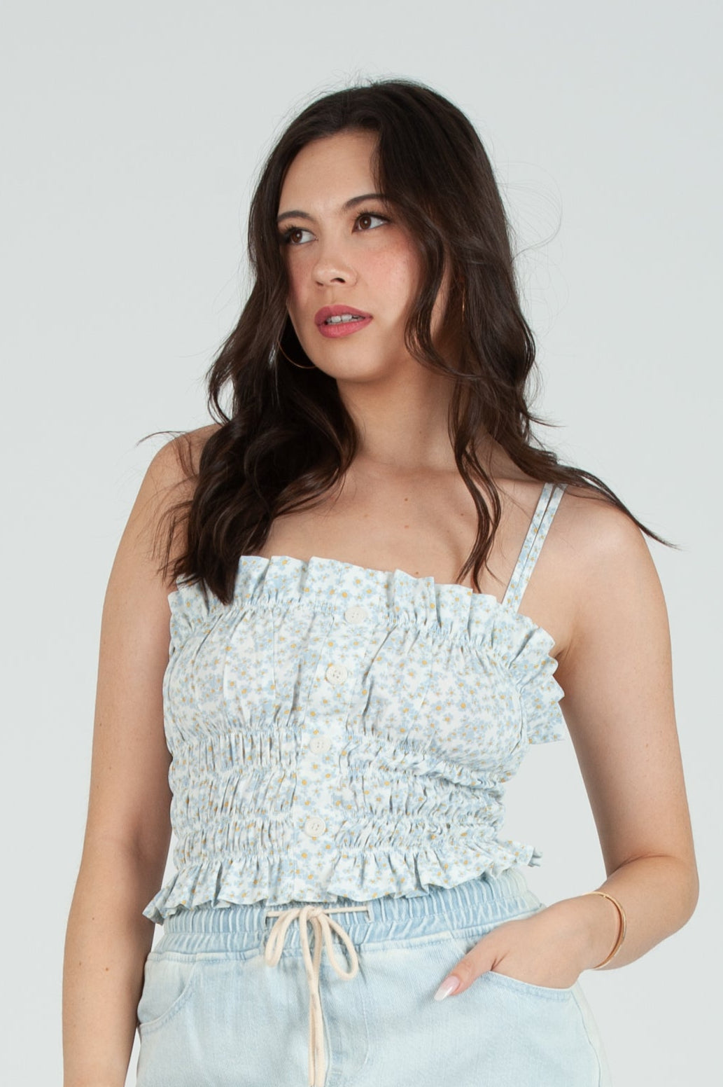 Women's Daisy Printed Smocked Cami Top