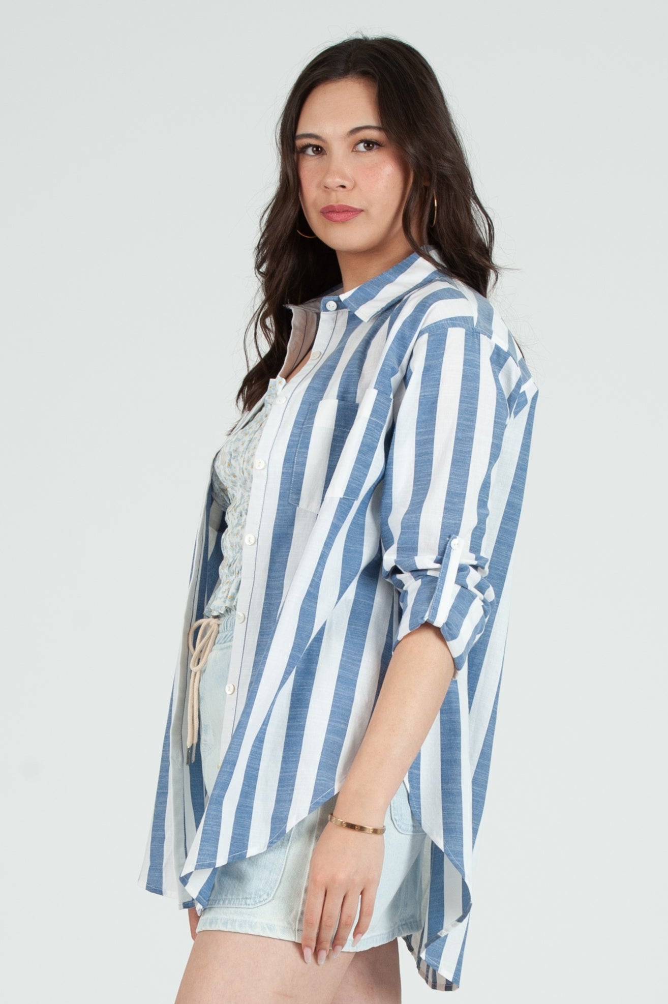 Women's Linen Striped Button Down Shirt