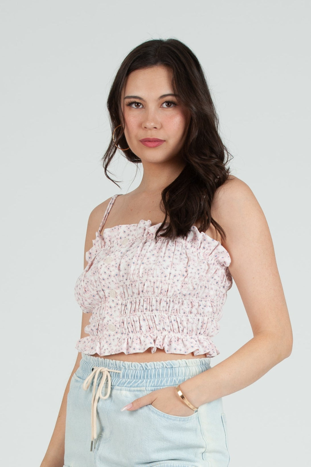 Women's Daisy Printed Smocked Cami Top