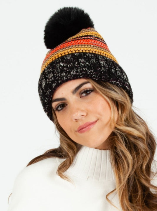 SHASTA MULTICOLORED STRIPED BEANIE-BLACK
