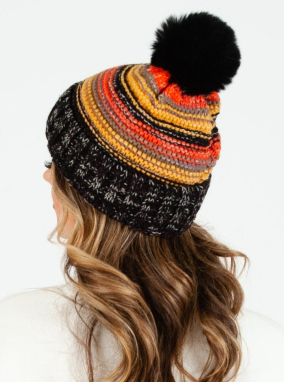 SHASTA MULTICOLORED STRIPED BEANIE-BLACK