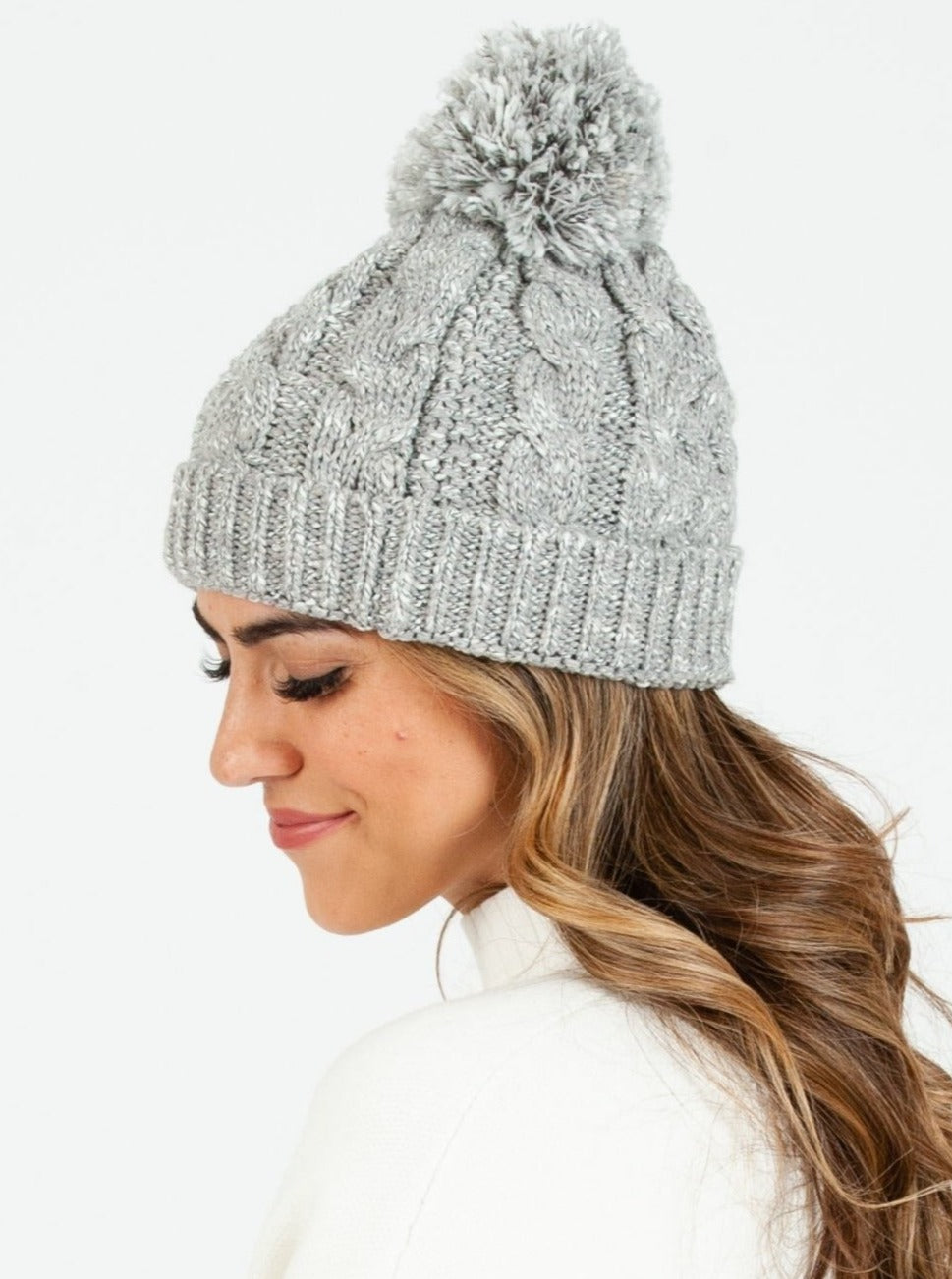 BLANCA KNIT POM POM BEANIE-GREY