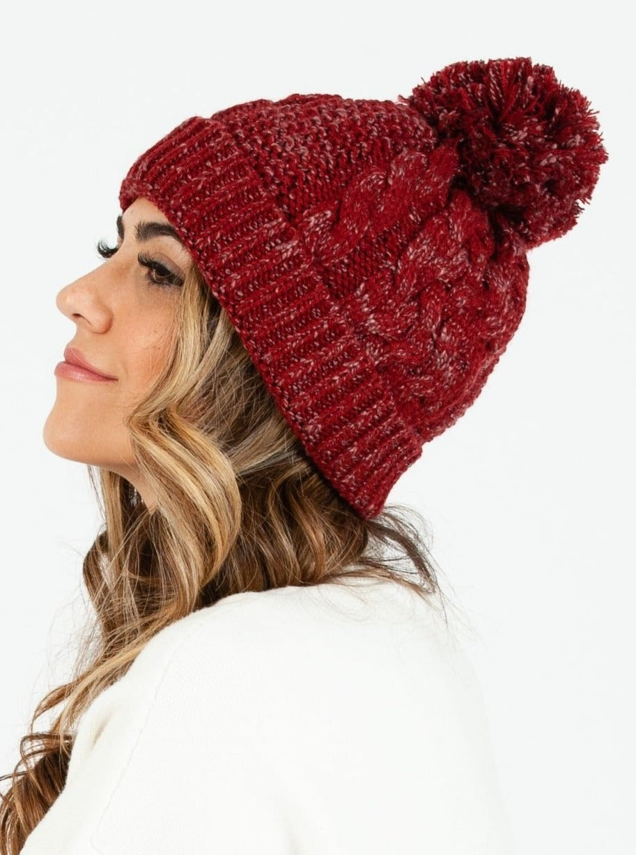 BLANCA KNIT POM POM BEANIE-BURGUNDY