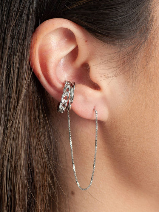 EAR CUFF & HOOP SET-SILVER