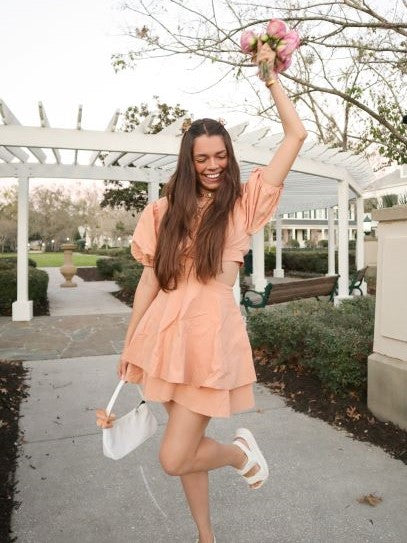 WHITNEY PUFF SLEEVE CUTOUT DRESS-D.CORAL