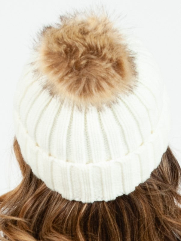 LINCOLN FUR POM BEANIE-WHITE