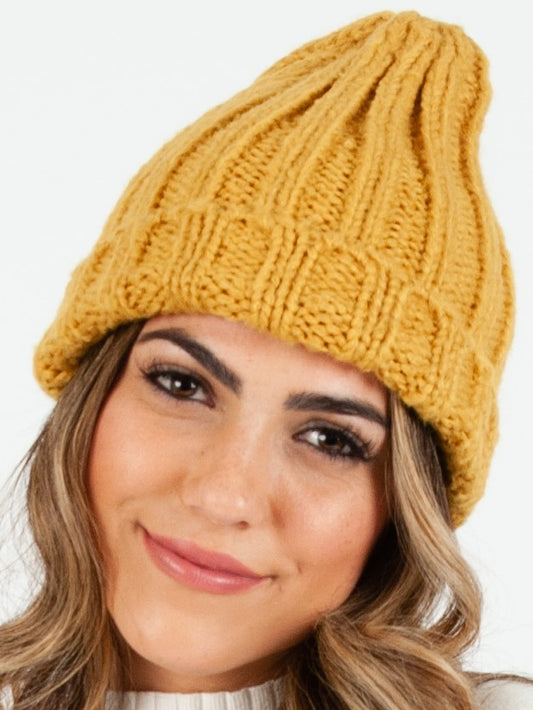 MASSIF THICK RIBBED BEANIE-MUSTARD