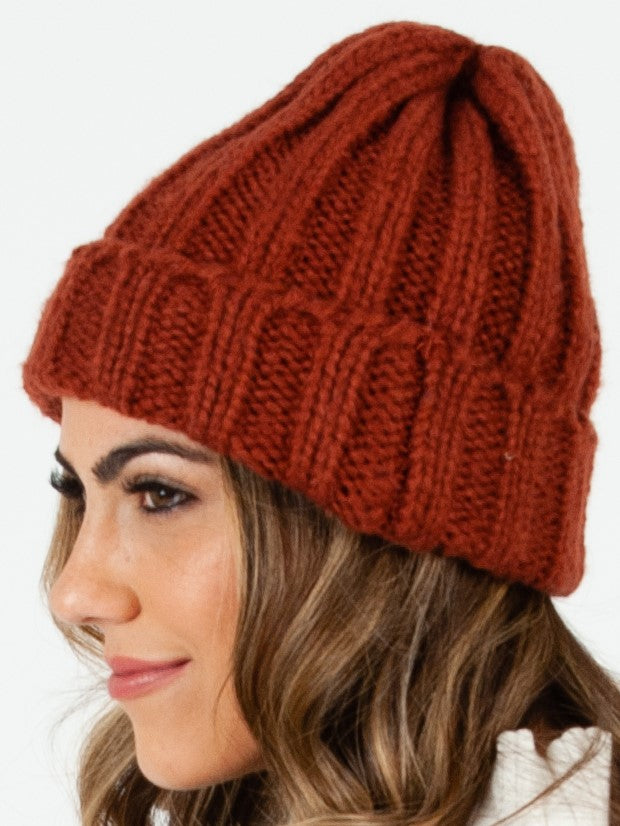 MASSIF THICK RIBBED BEANIE-RUST