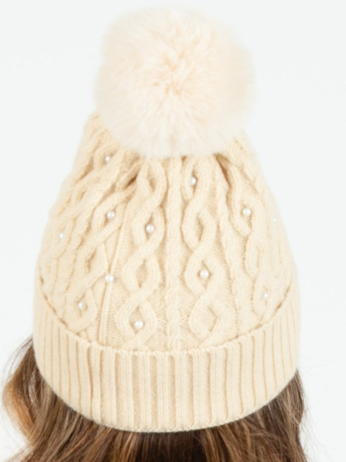 FAUX PEARL POM POM BEANIE