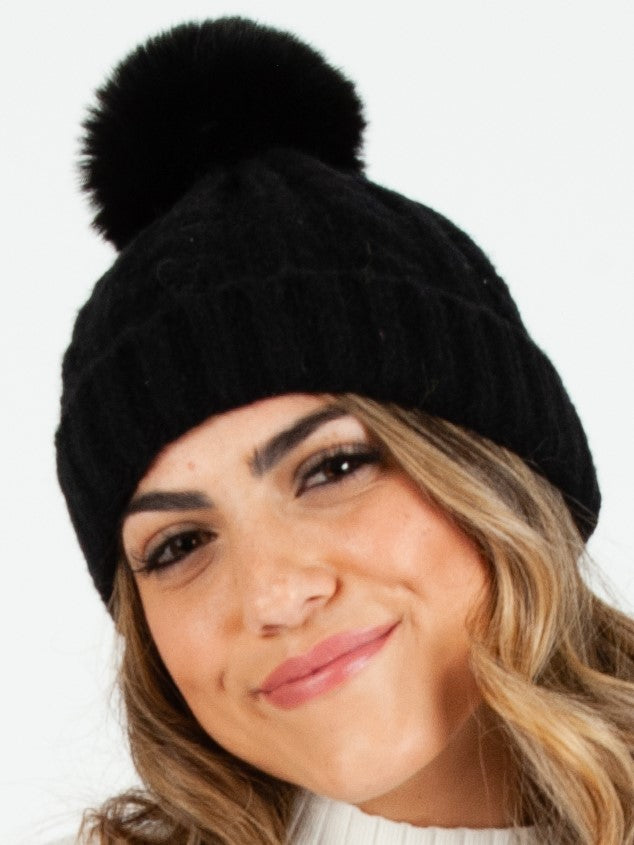 CAMEROON POM POM BEANIE-BLACK