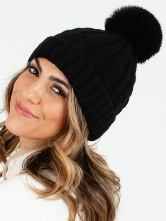 CAMEROON POM POM BEANIE-BLACK