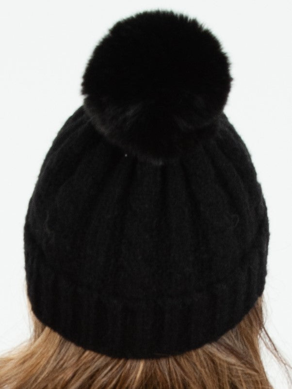 CAMEROON POM POM BEANIE-BLACK
