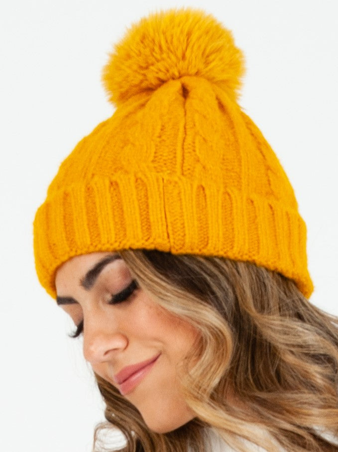 CAMEROON POM POM BEANIE-MUSTARD
