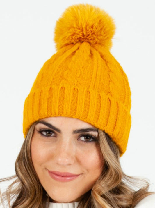 CAMEROON POM POM BEANIE-MUSTARD