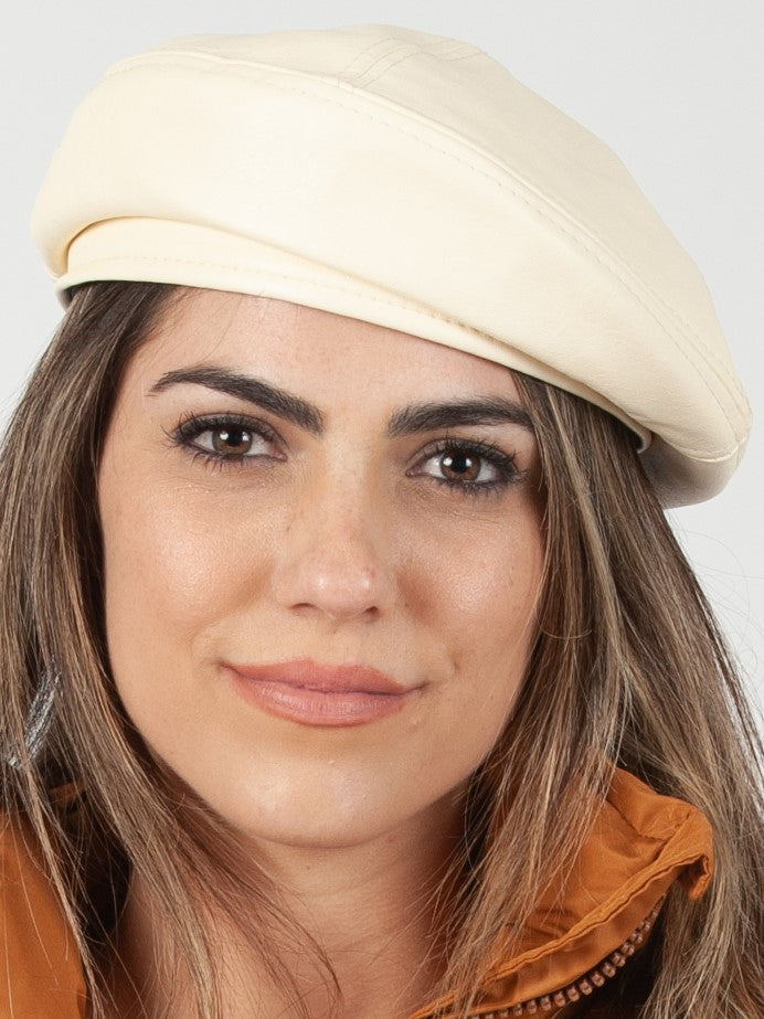 ISABEL FAUX LEATHER BERET-IVORY