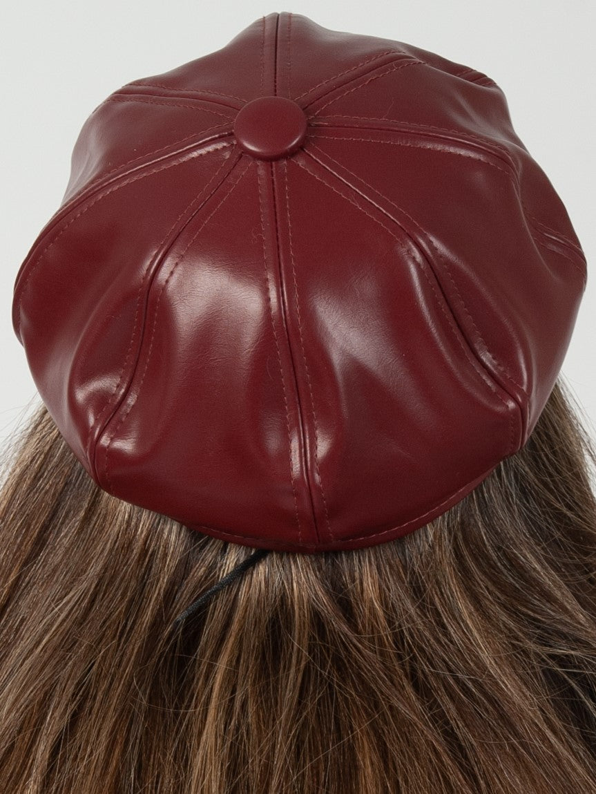 ALEX FAUX LEATHER NEWSIE CAP-RED