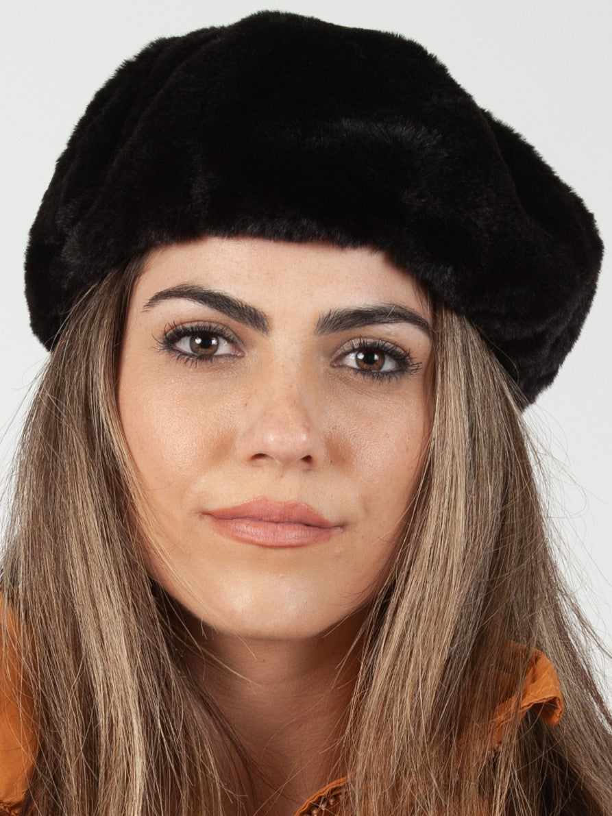 SEZANNE FAUX MINK BERET-BLACK