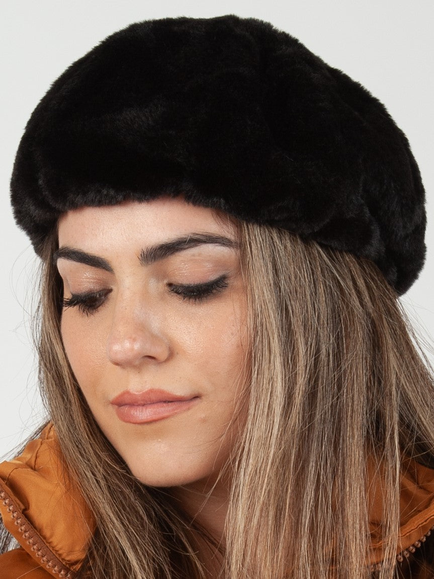 SEZANNE FAUX MINK BERET-BLACK