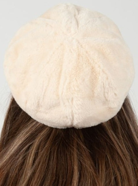 SEZANNE FAUX MINK BERET-IVORY