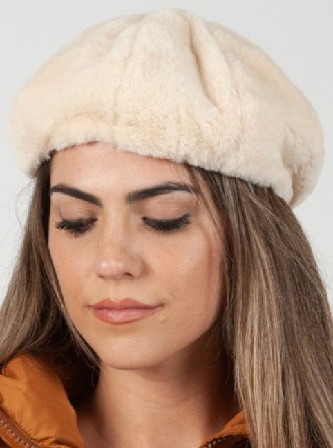 SEZANNE FAUX MINK BERET-IVORY