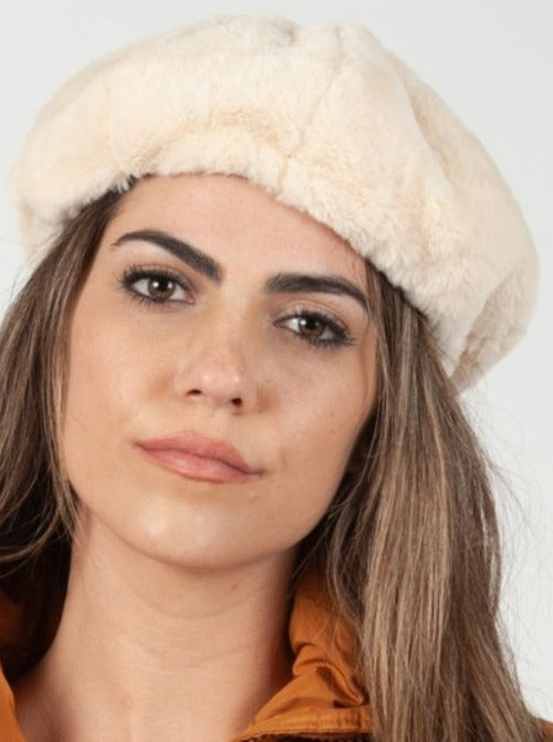 SEZANNE FAUX MINK BERET-IVORY