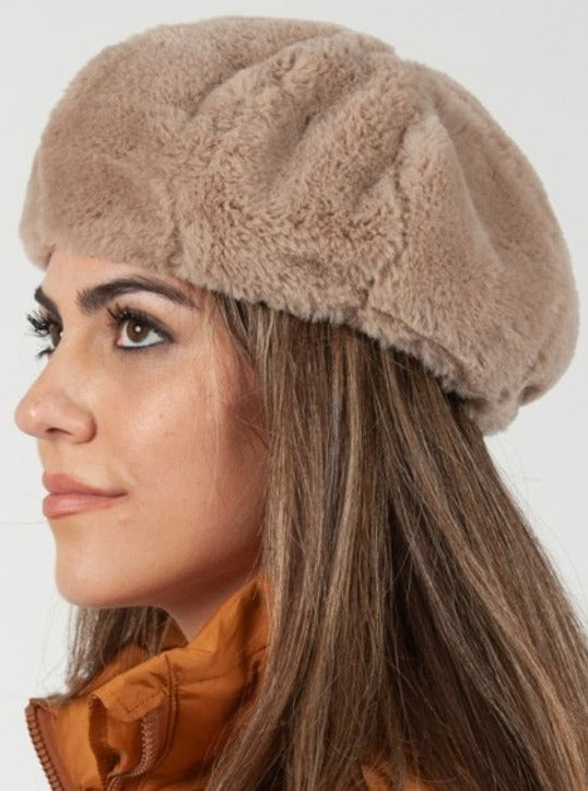 SEZANNE FAUX MINK BERET-MINK NATURAL