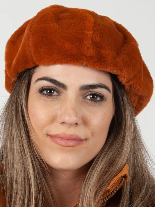 SEZANNE FAUX MINK BERET-TOBACCO