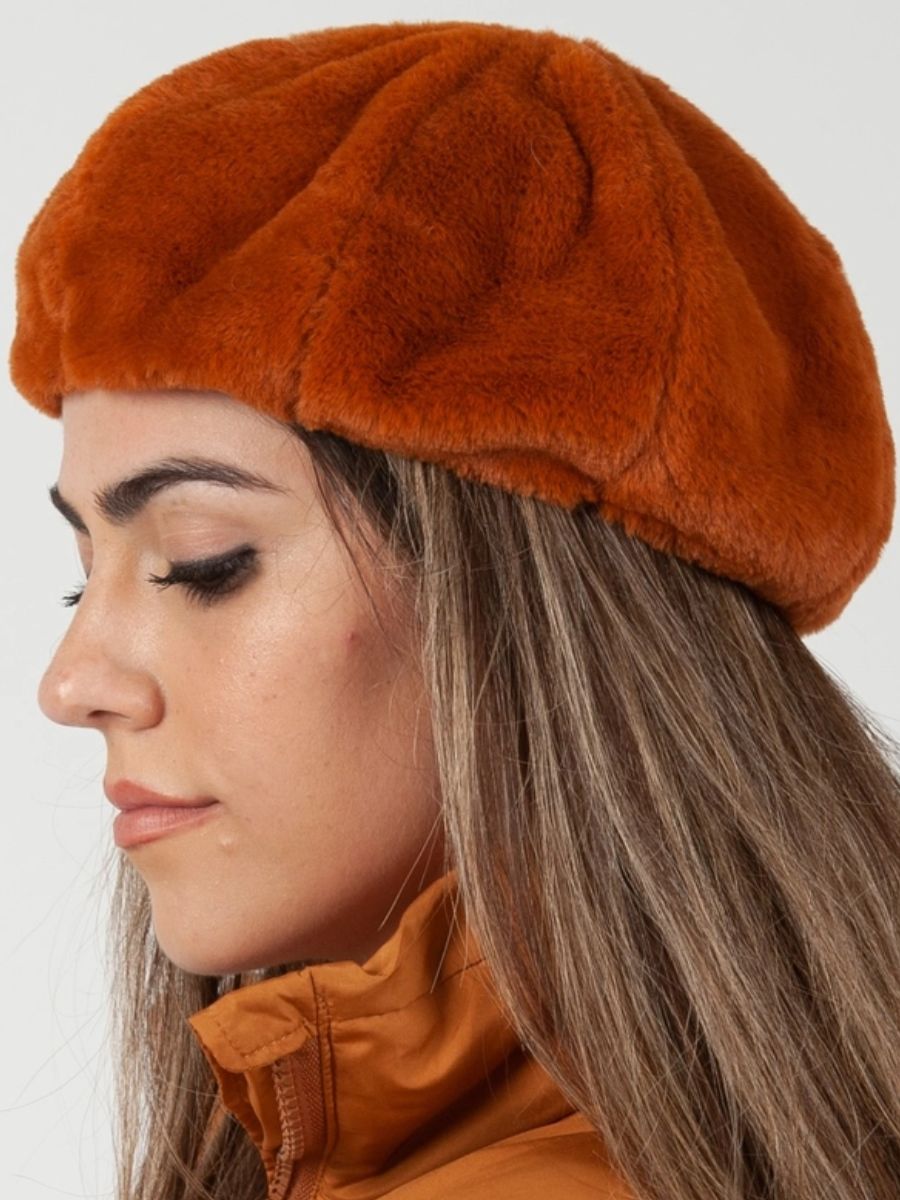 SEZANNE FAUX MINK BERET-TOBACCO