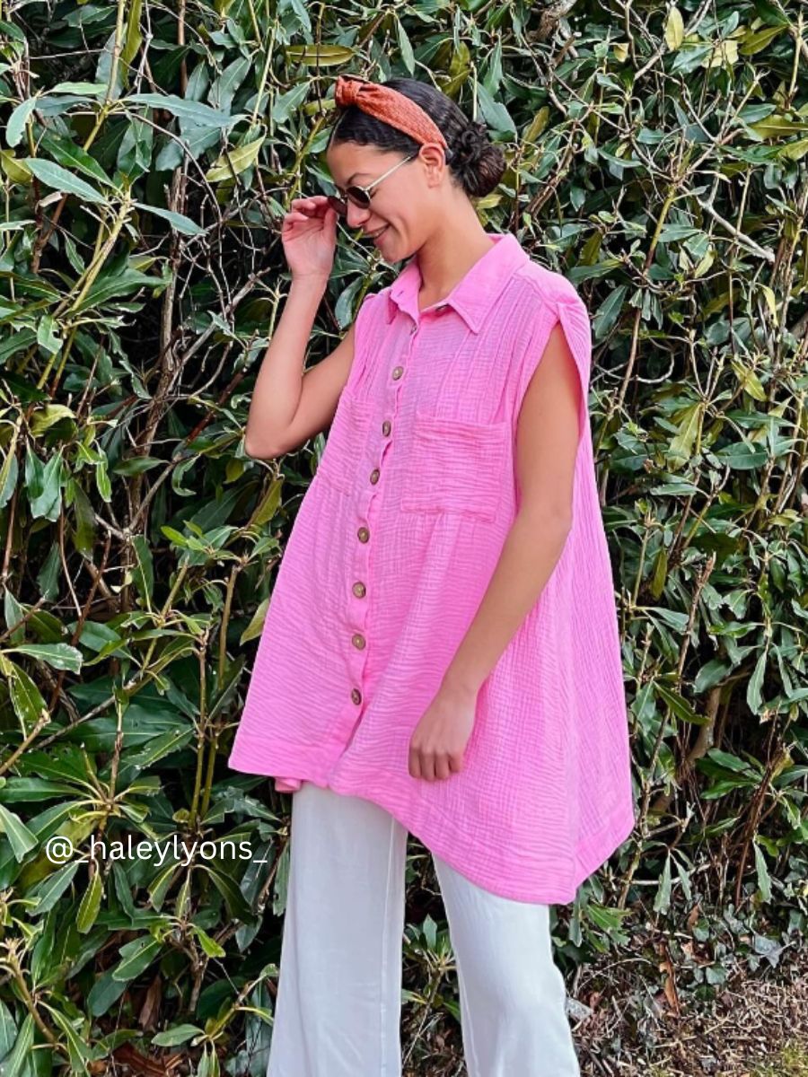 GABRIELA BUTTON DOWN TUNIC-PINK