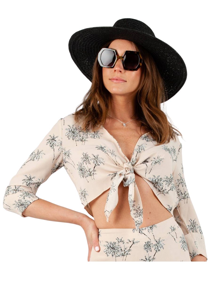 NIXIE FRONT TIE BLOUSE-SANDY PALM