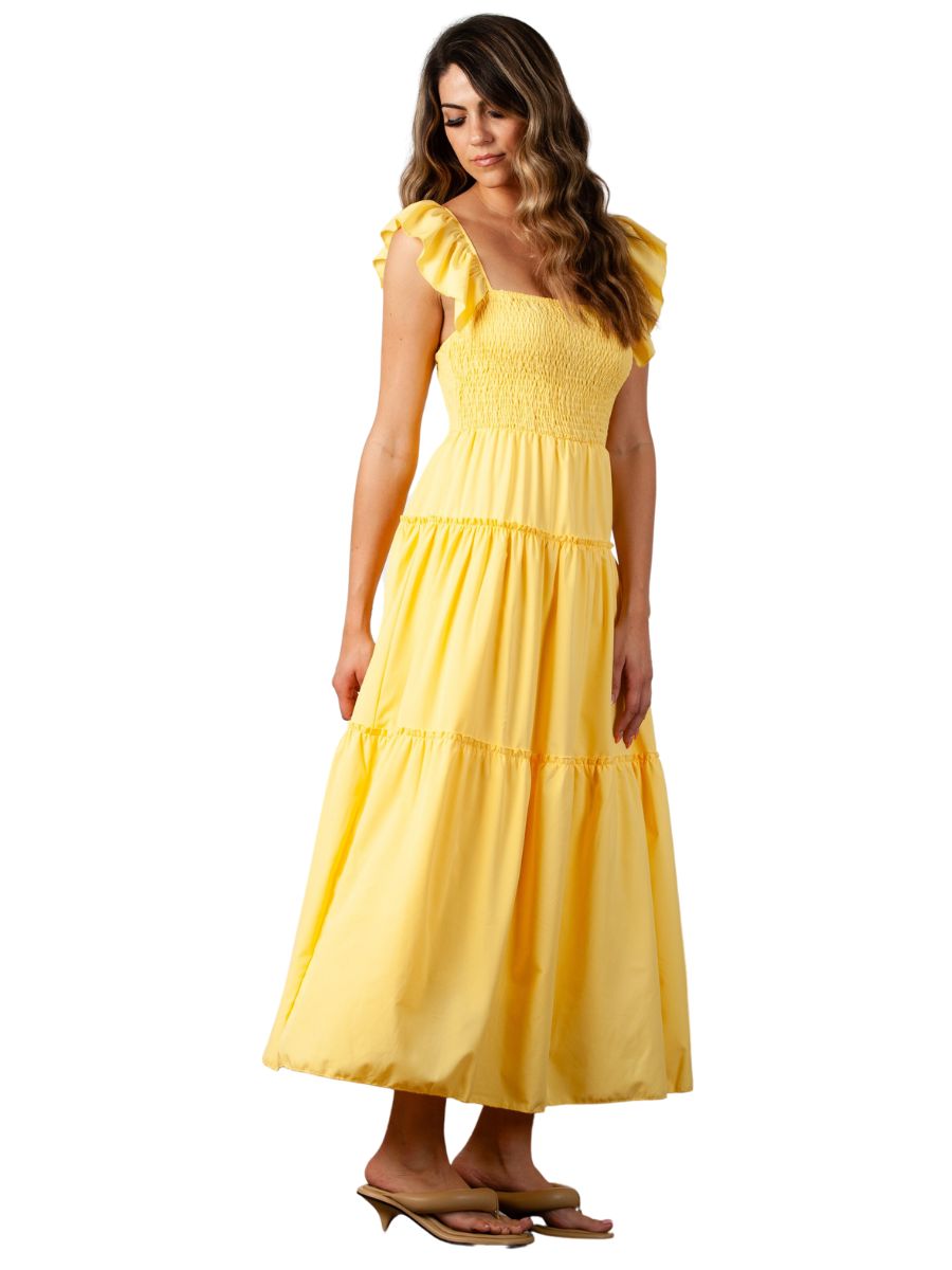 YUDITH SMOCKED MAXI DRESS-LT.YELLOW