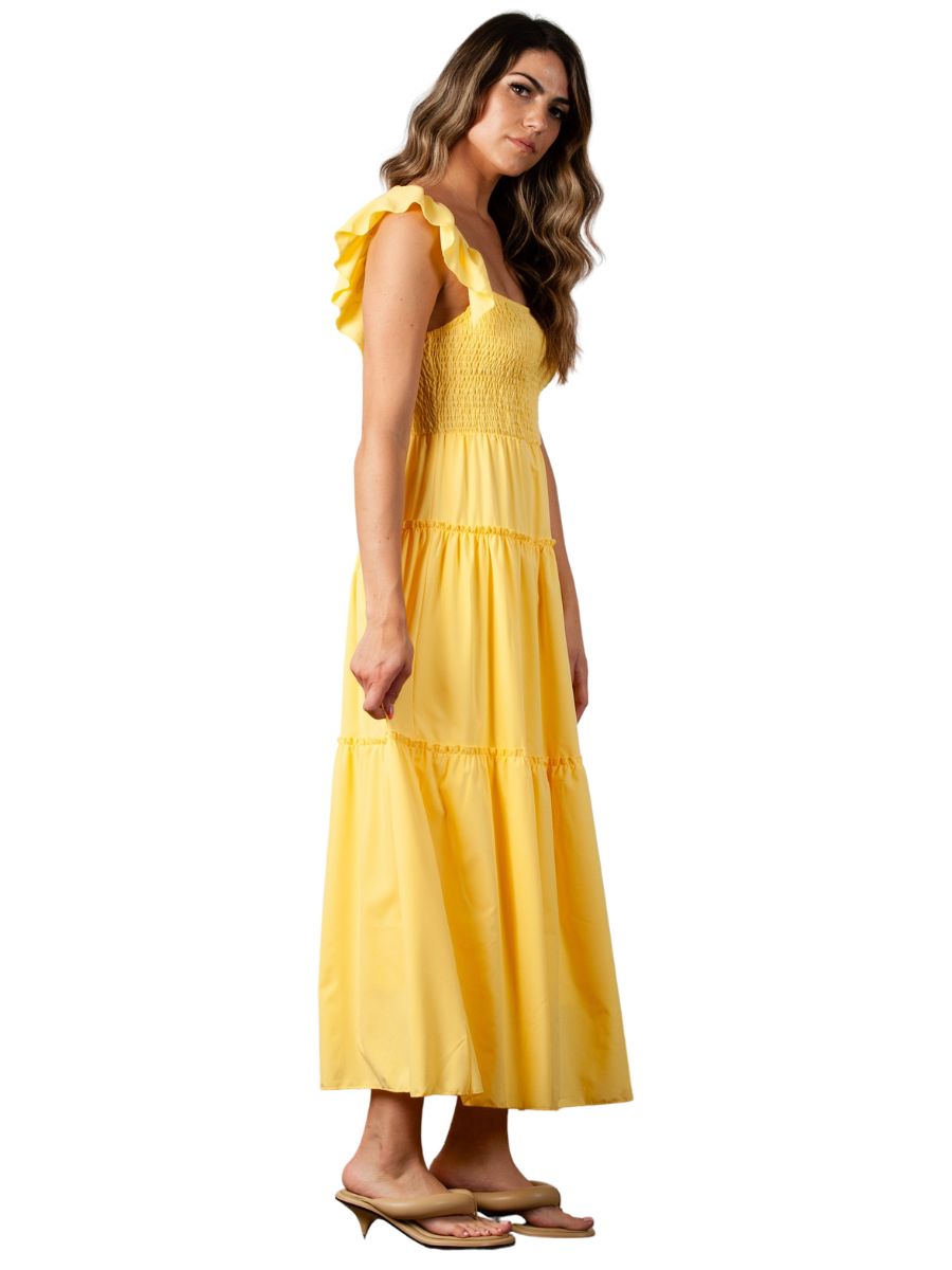 YUDITH SMOCKED MAXI DRESS-LT.YELLOW