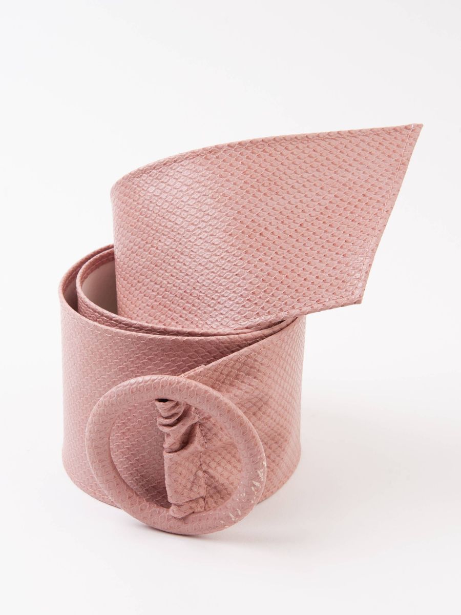 PAULA SNAKE EMBOSSED O RING BELT - LT. PINK